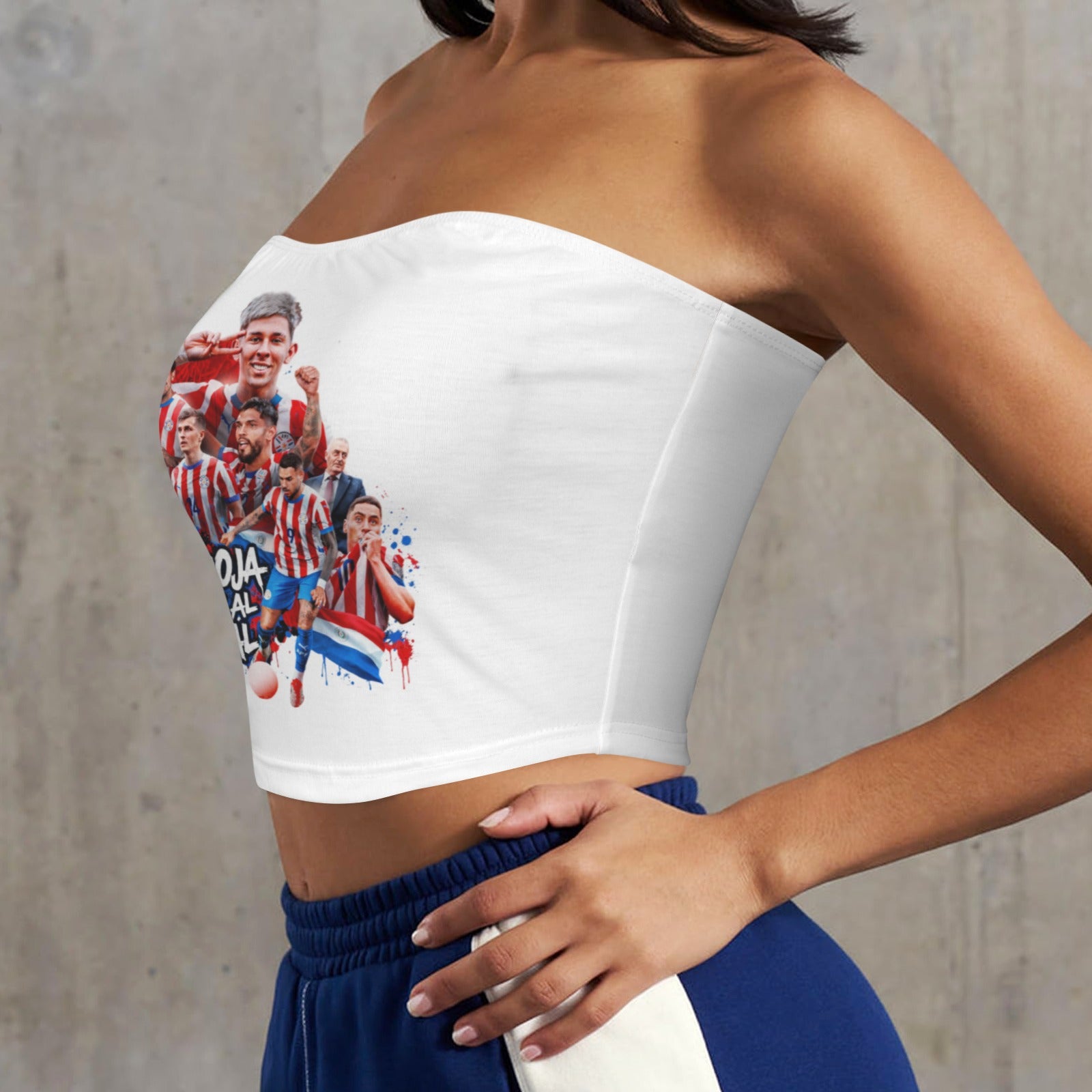 Tops cortos básicos sin tirantes con diseño albirroja