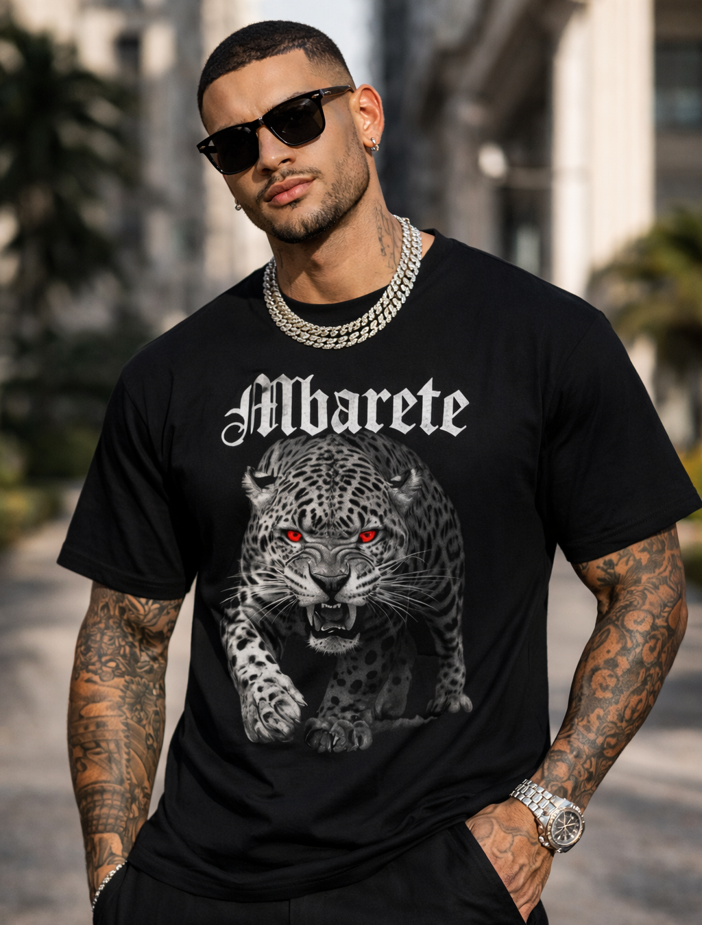 Camiseta unisex de tejido orgánico con diseño de jaguar