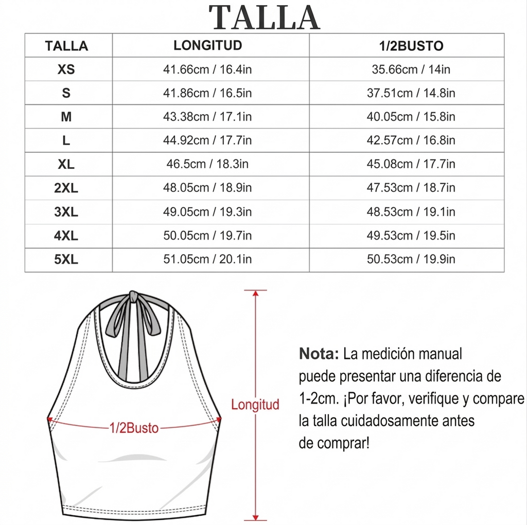 Camiseta corta de mujer con cuello halter y diseño kuña mbarete