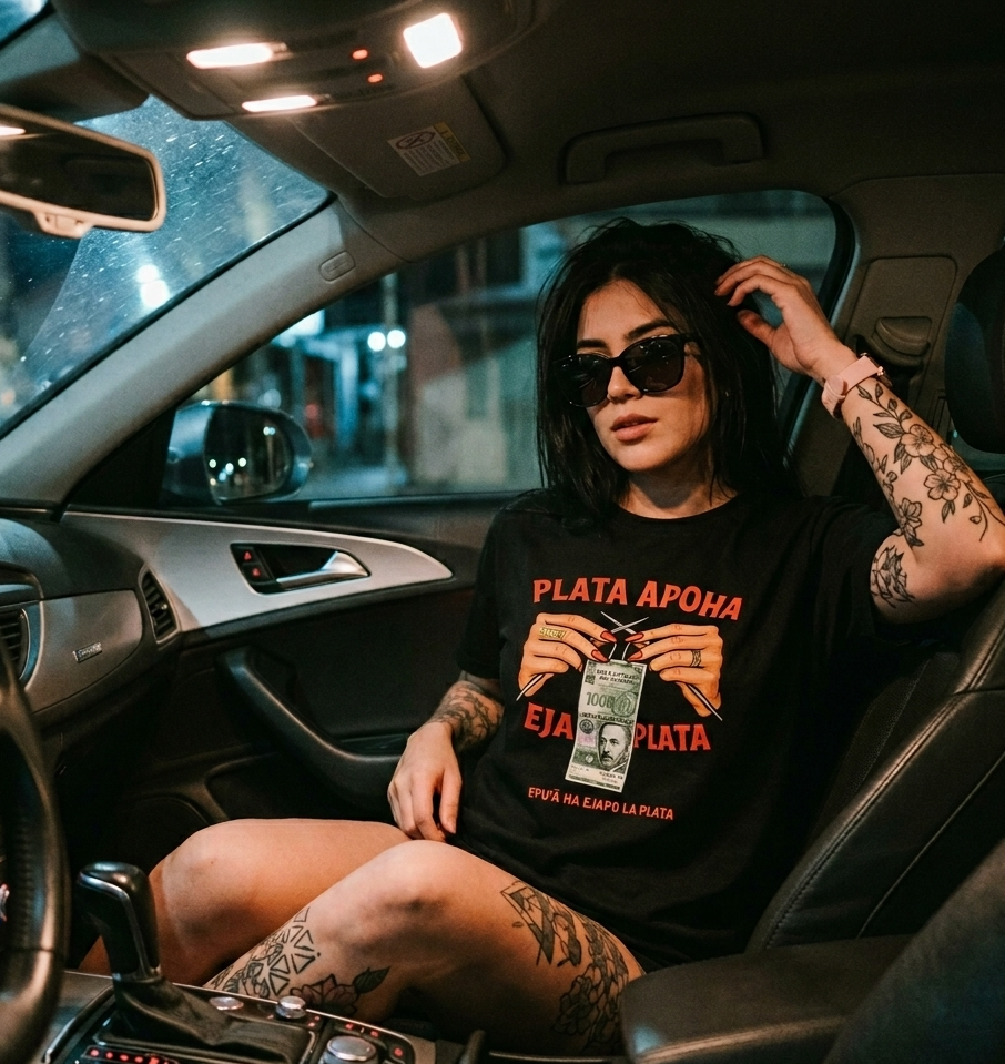 Camiseta gruesa orgánica unisex con diseño frontal plata apoha