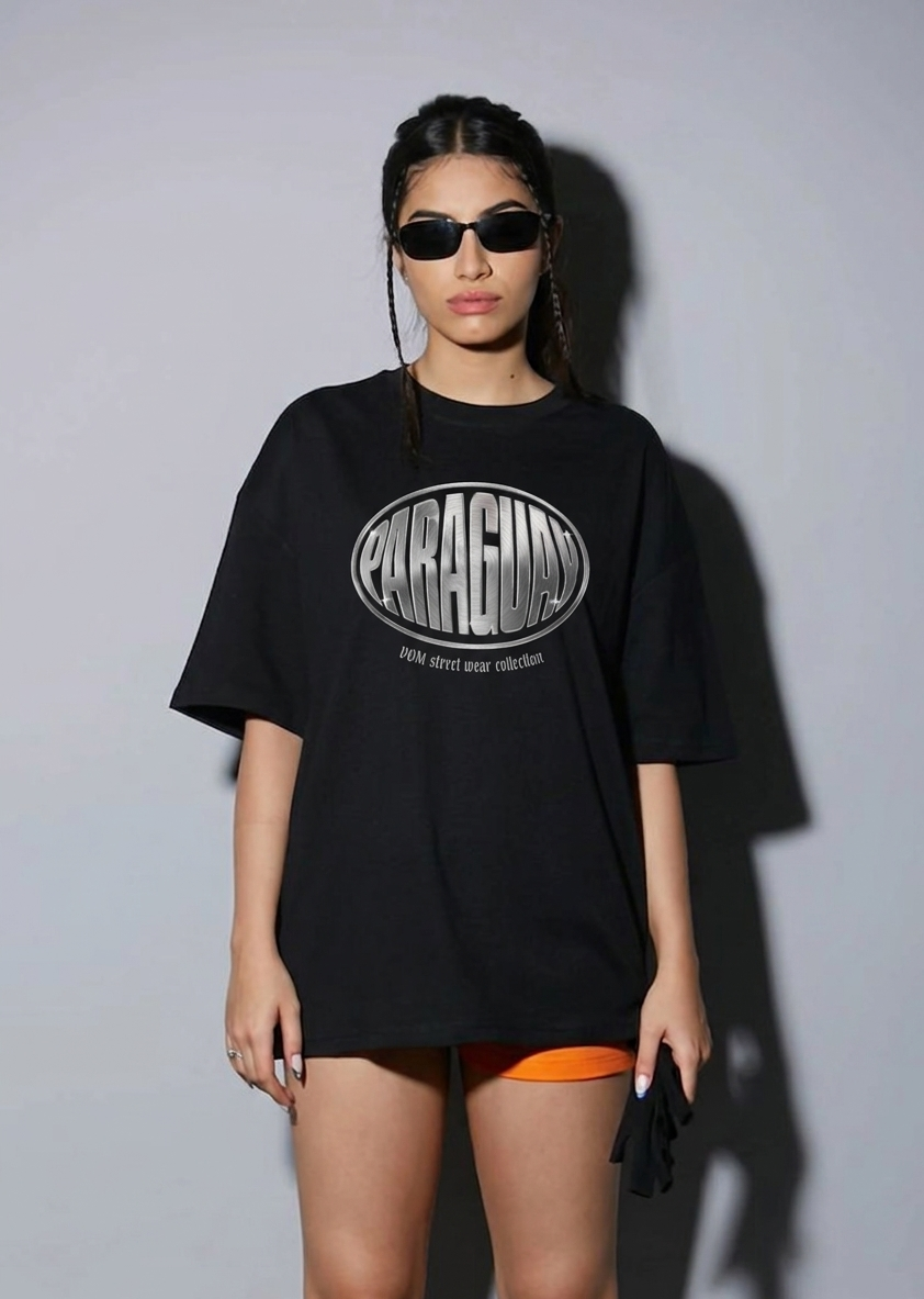Camiseta oversize unisex con diseño frontal Paraguay estilo metálico