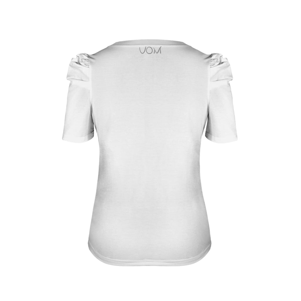 Camisa de cuello redondo y mangas abullonadas y diseño de che la reina